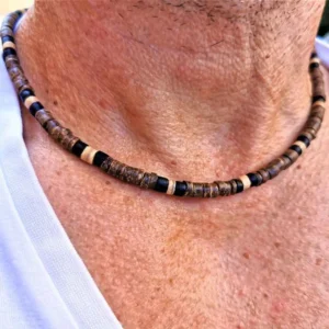 Men's African necklace, Men african Beaded jewelry, Surfer necklace Gifts for men, Wooden Beach Necklace