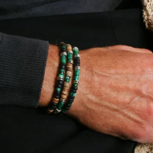 Man Set Malachite Coconut / Boho Green Black Coconut Bead Bracelet